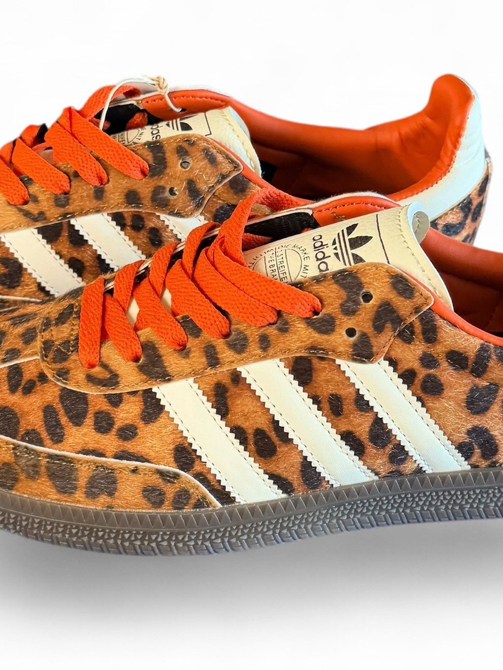 adidas Leopard Print Sneakers with Orange Laces
